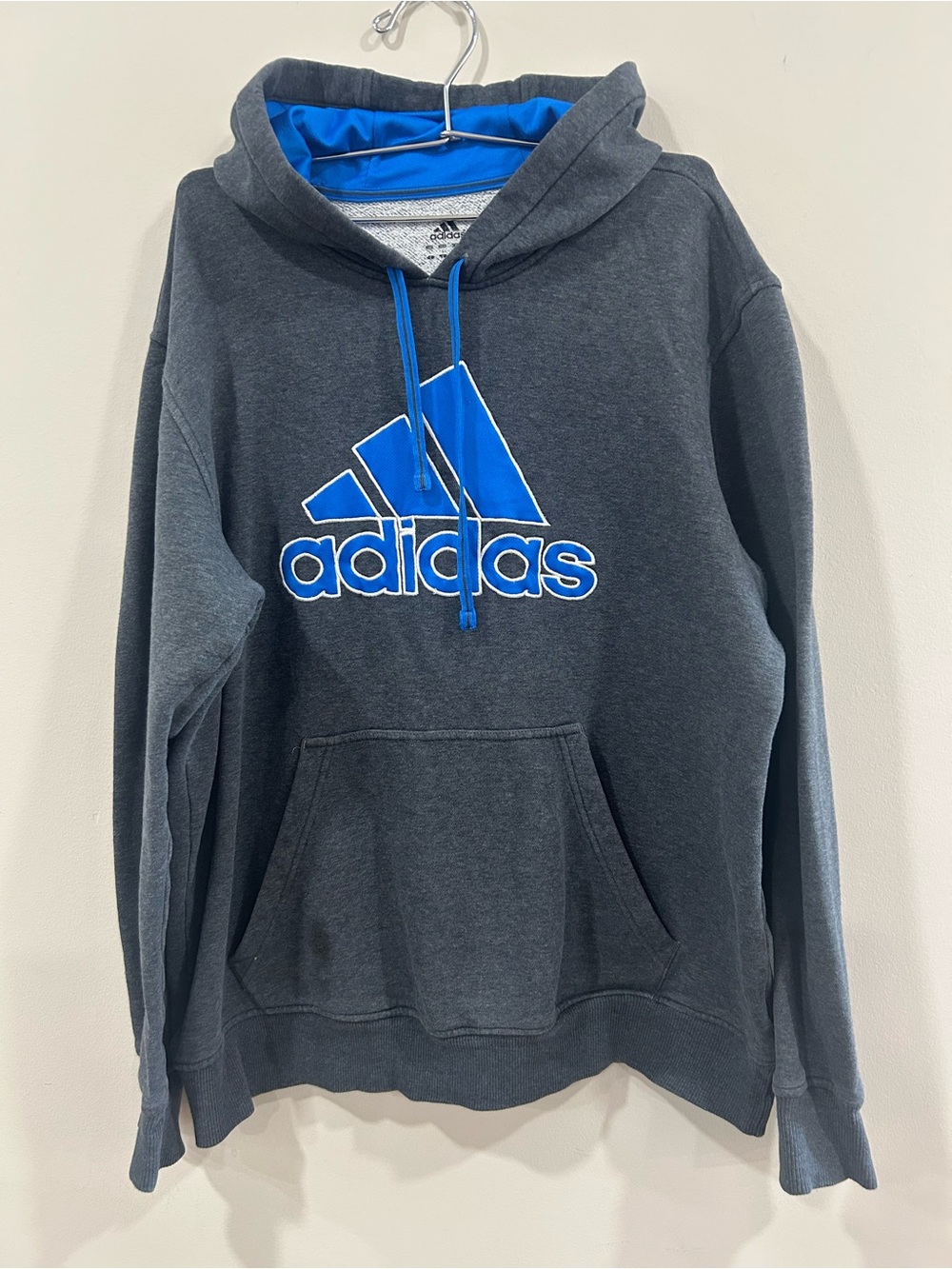 adidas Dark Gray Hoodie with Blue Logo and Liner